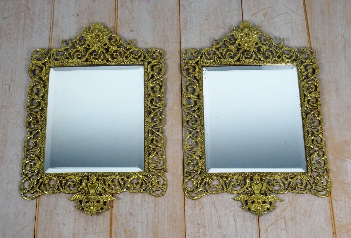 Pair of Victorian brass wall mirrors (1).JPG